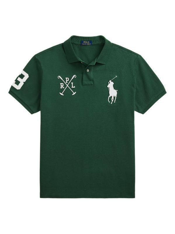 Polo Ralph Lauren vert à broderies blanches