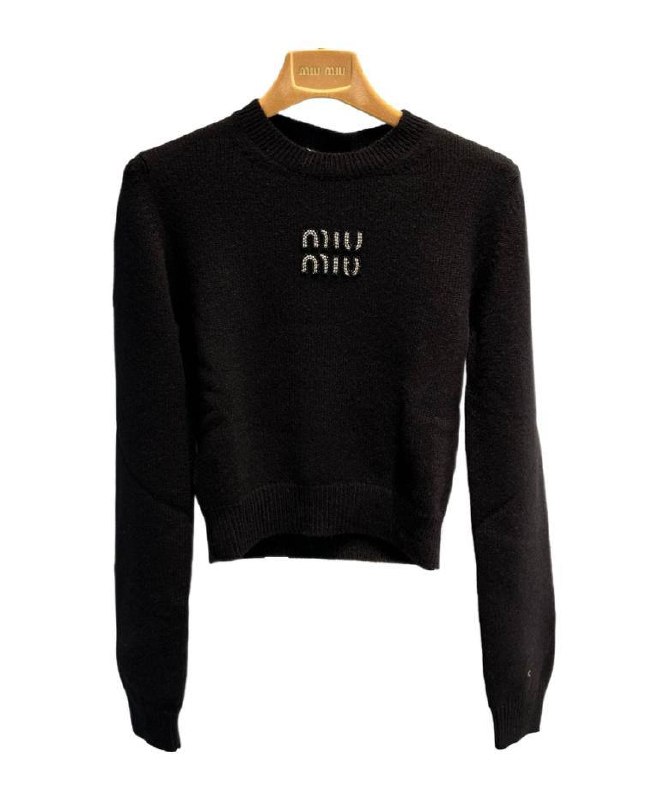 Pull court en maille noire Miu Miu