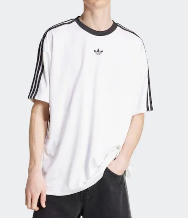 T-shirt oversize Adidas blanc à bandes noires