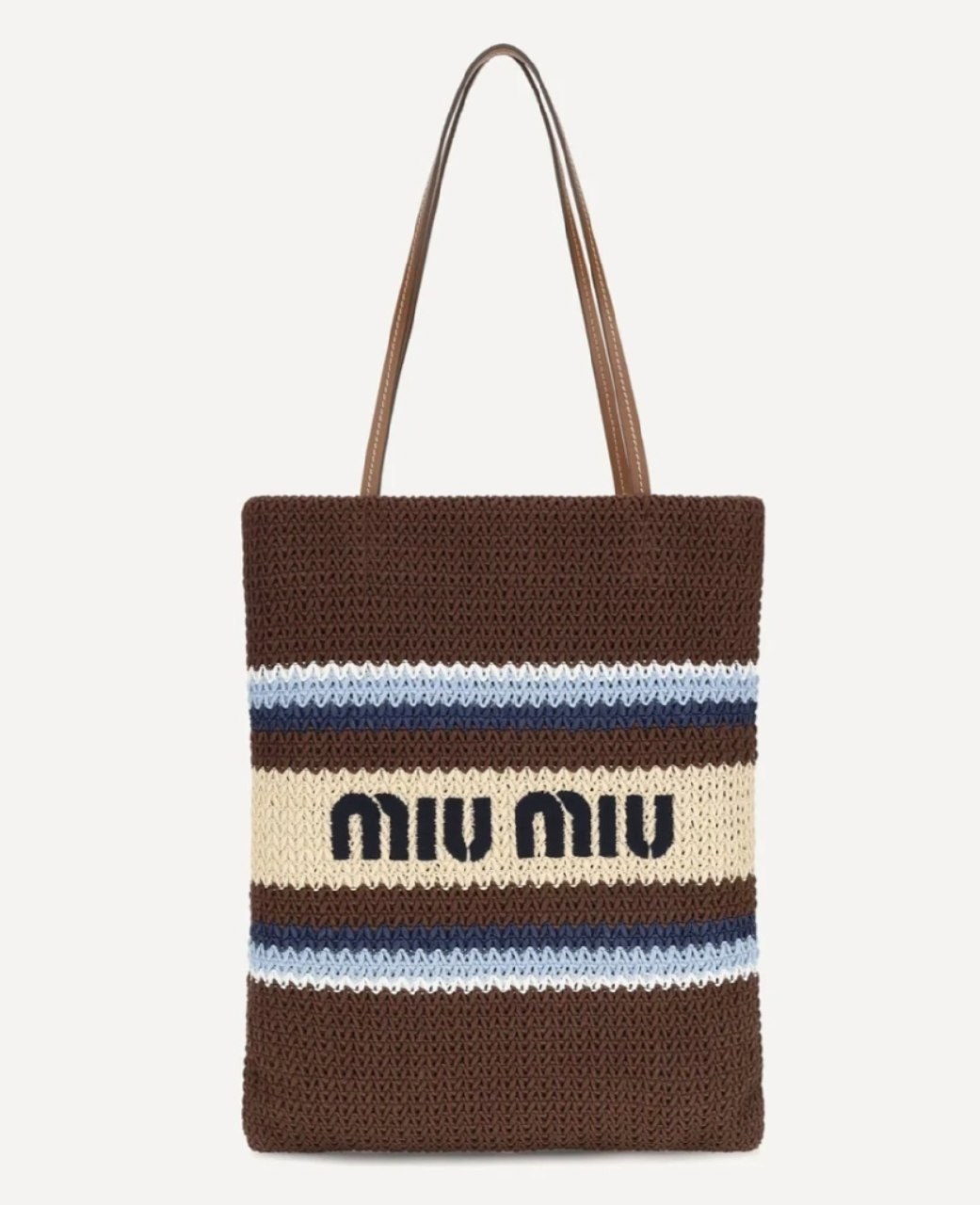 Sac cabas Miu Miu en raphia rayé marron et bleu