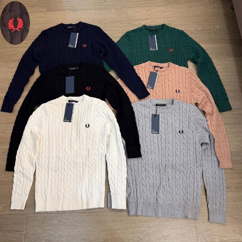 Pull Fred Perry en maille torsadée col rond