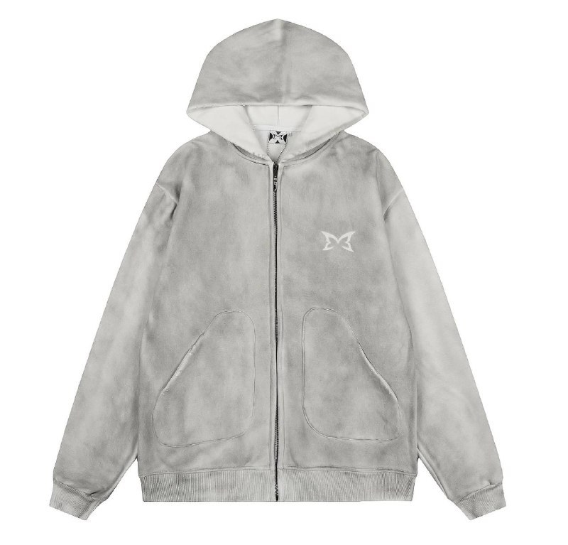 Veste à capuche zippée en velours gris délavé
