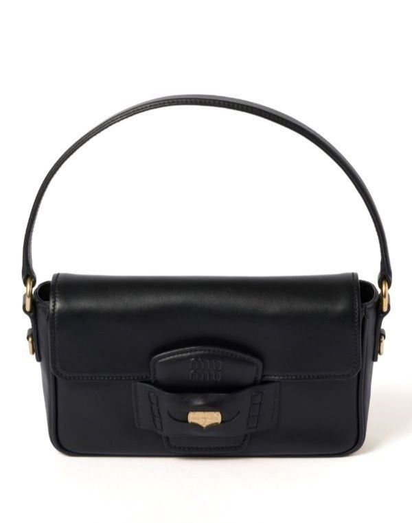 Sac baguette Miu Miu en cuir lisse noir