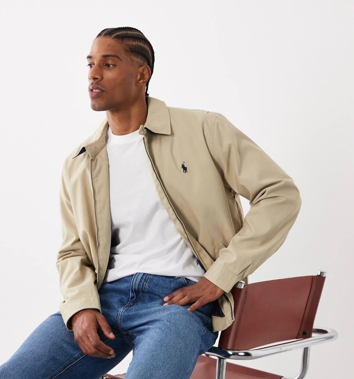 Veste zippée Ralph Lauren beige à col classique