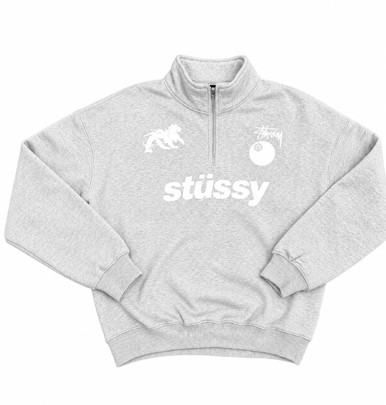 Sweat col zippé Stüssy chiné imprimé blanc