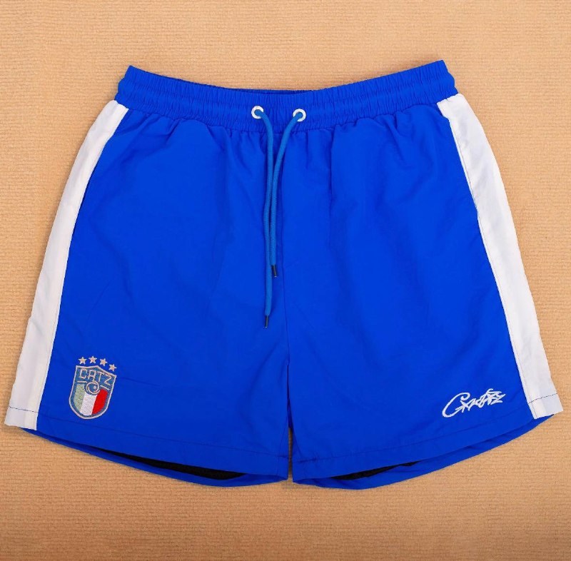 Short de bain Corteiz bleu et blanc motif Italie
