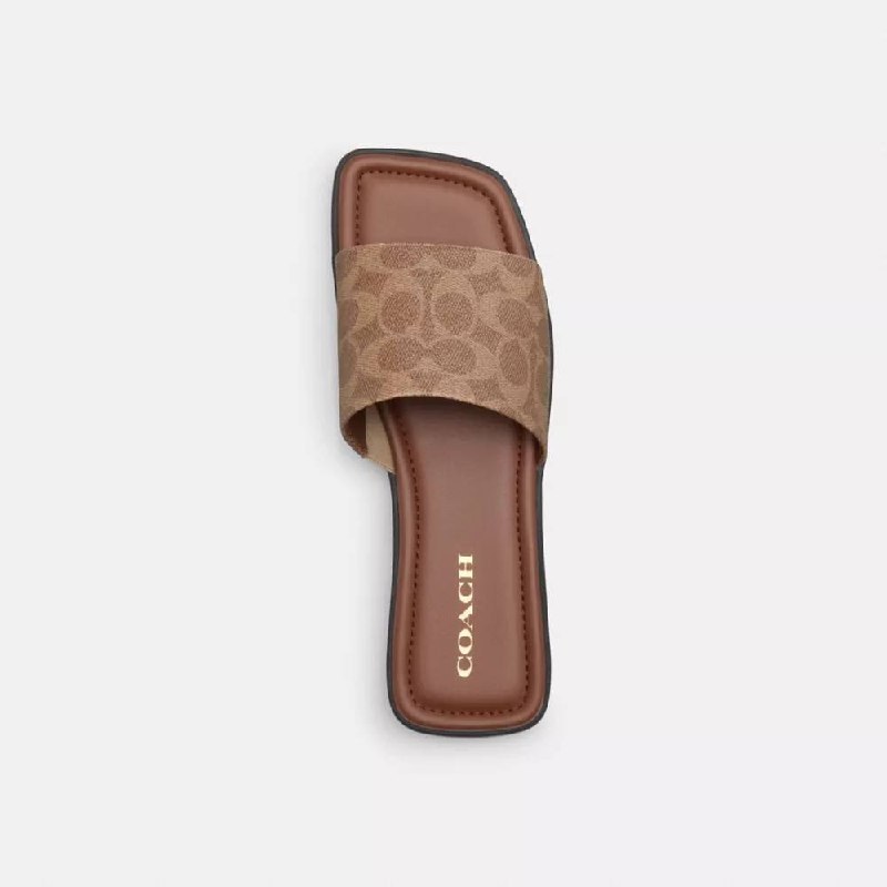 Mules plates Coach en toile monogramme marron