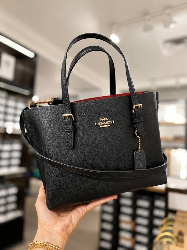 Sac cabas Coach en cuir grainé noir et intérieur rouge