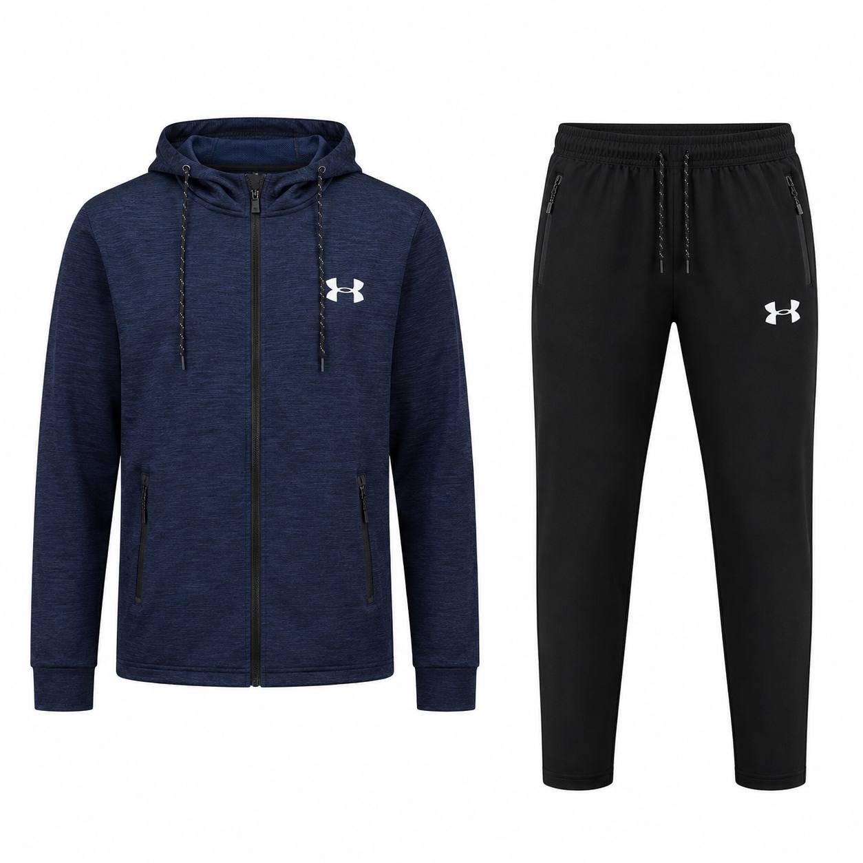 Ensemble Under Armour sweat zippé bleu et bas noir