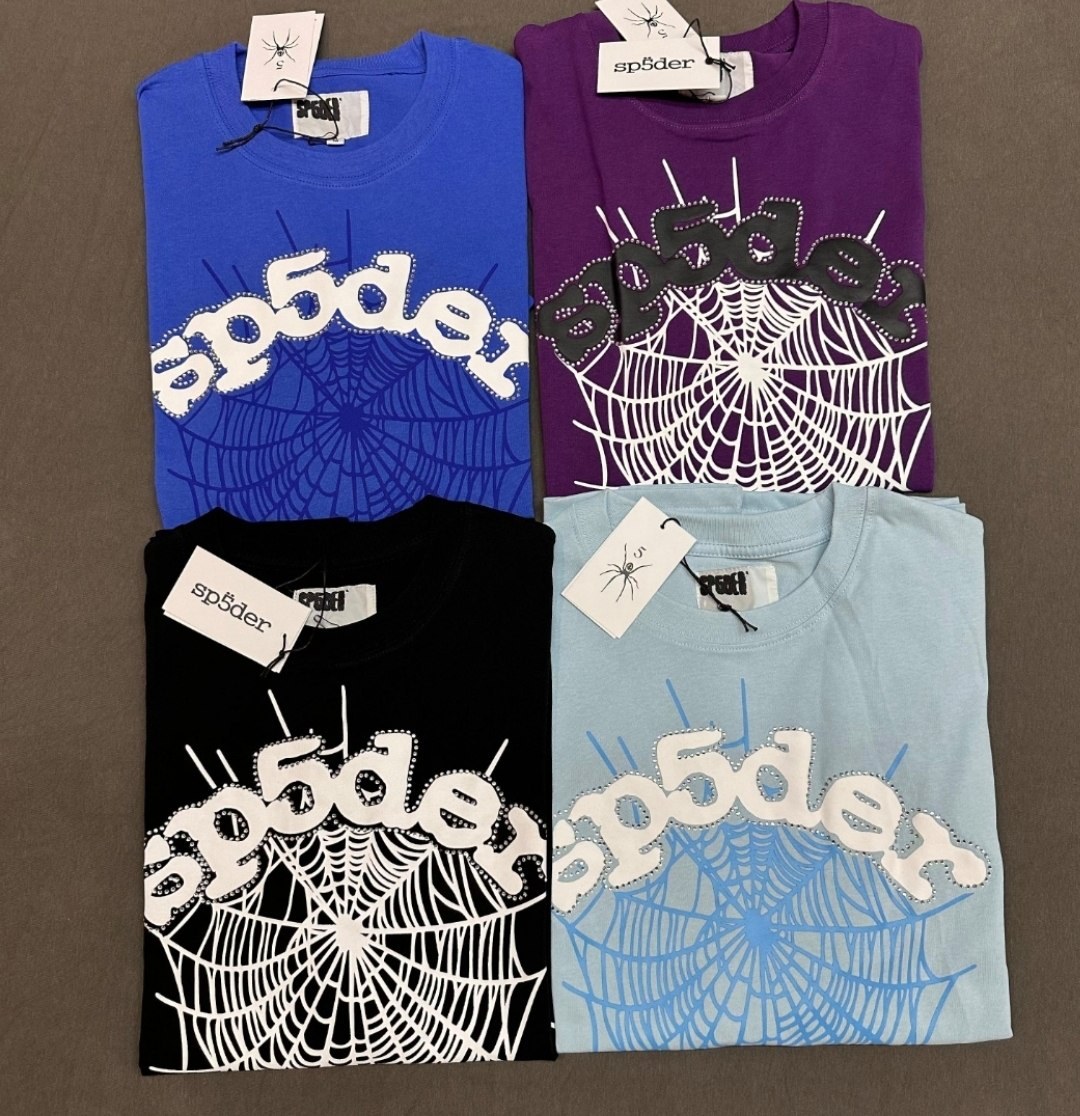 T-shirts Sp5der motif toile d'araignée strass