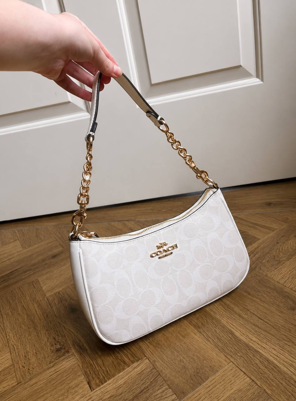 Sac porté épaule Coach Teri en toile monogramme blanc