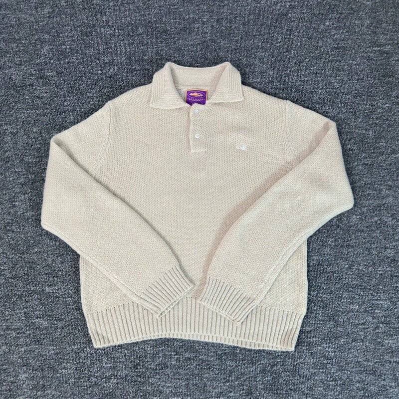 Pull col polo Corteiz beige en maille
