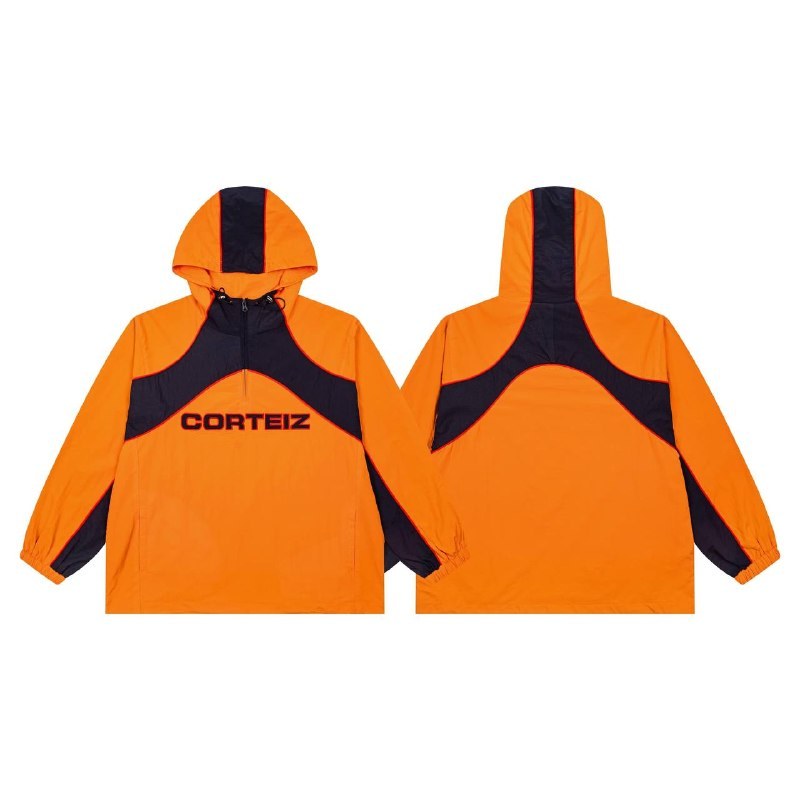 Coupe-vent à capuche bicolore Corteiz orange et noir