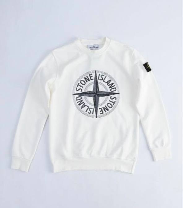 Sweat Stone Island blanc à grand logo boussole
