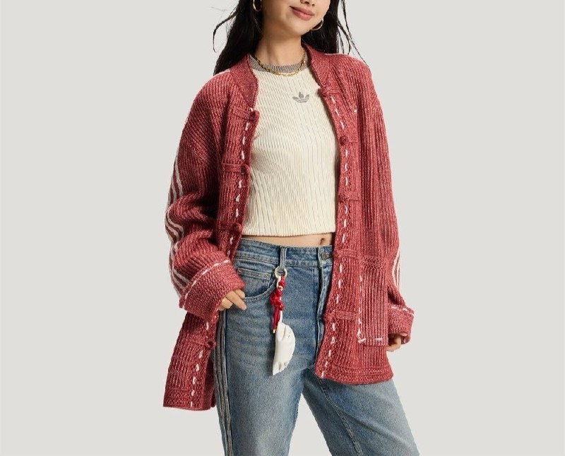Gilet long en maille Adidas rouge chiné