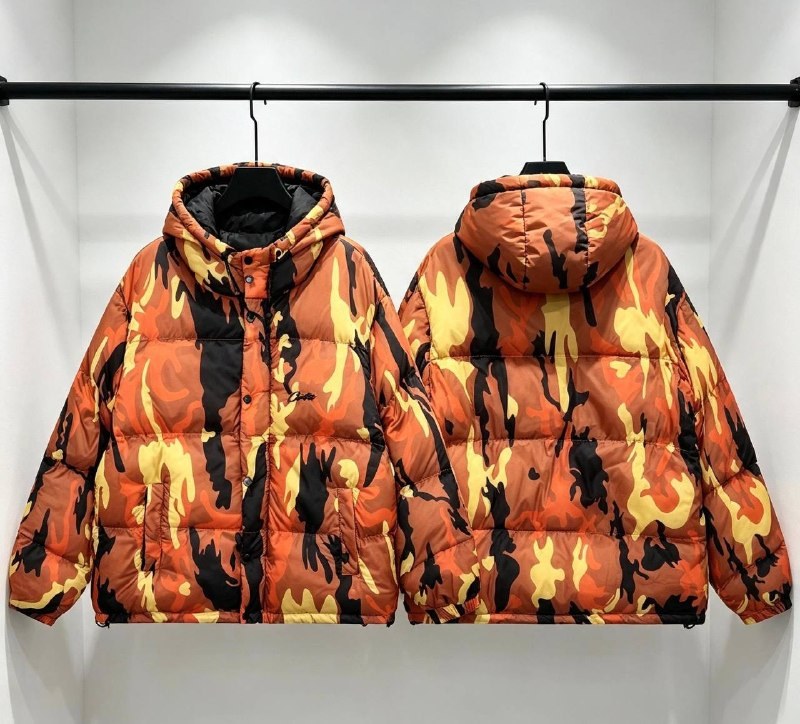 Doudoune à capuche Corteiz motif camouflage orange