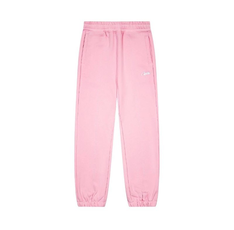 Pantalon de jogging Corteiz rose à logo brodé