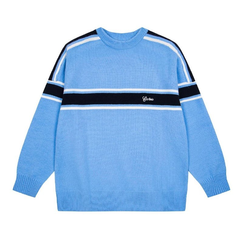 Pull en maille Corteiz bleu ciel à rayures