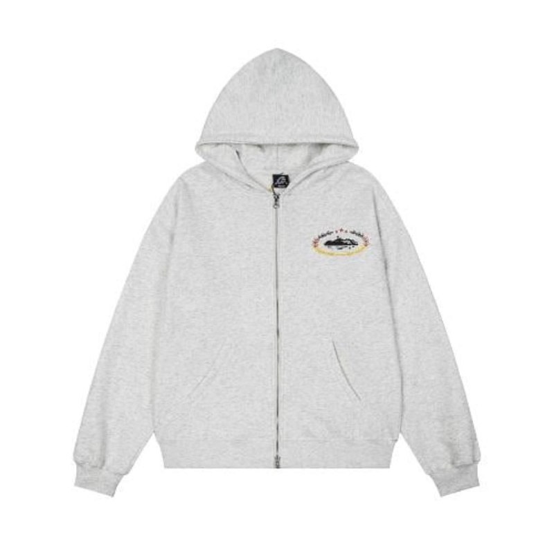 Sweat zippé à capuche Corteiz gris chiné