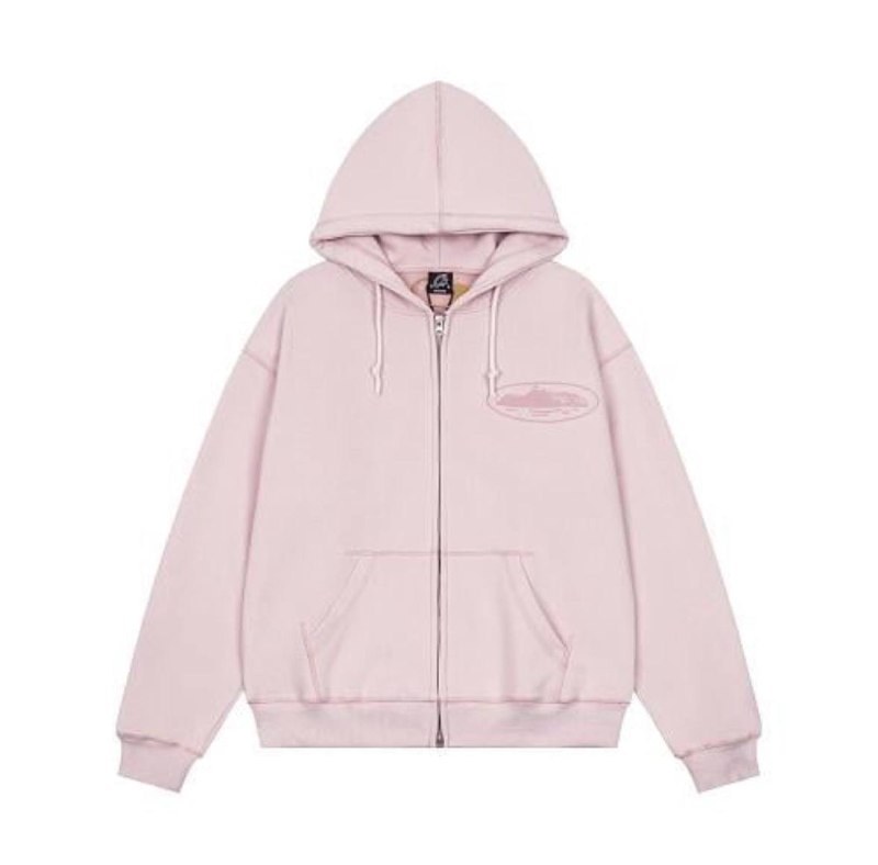 Sweat zippé à capuche Corteiz rose