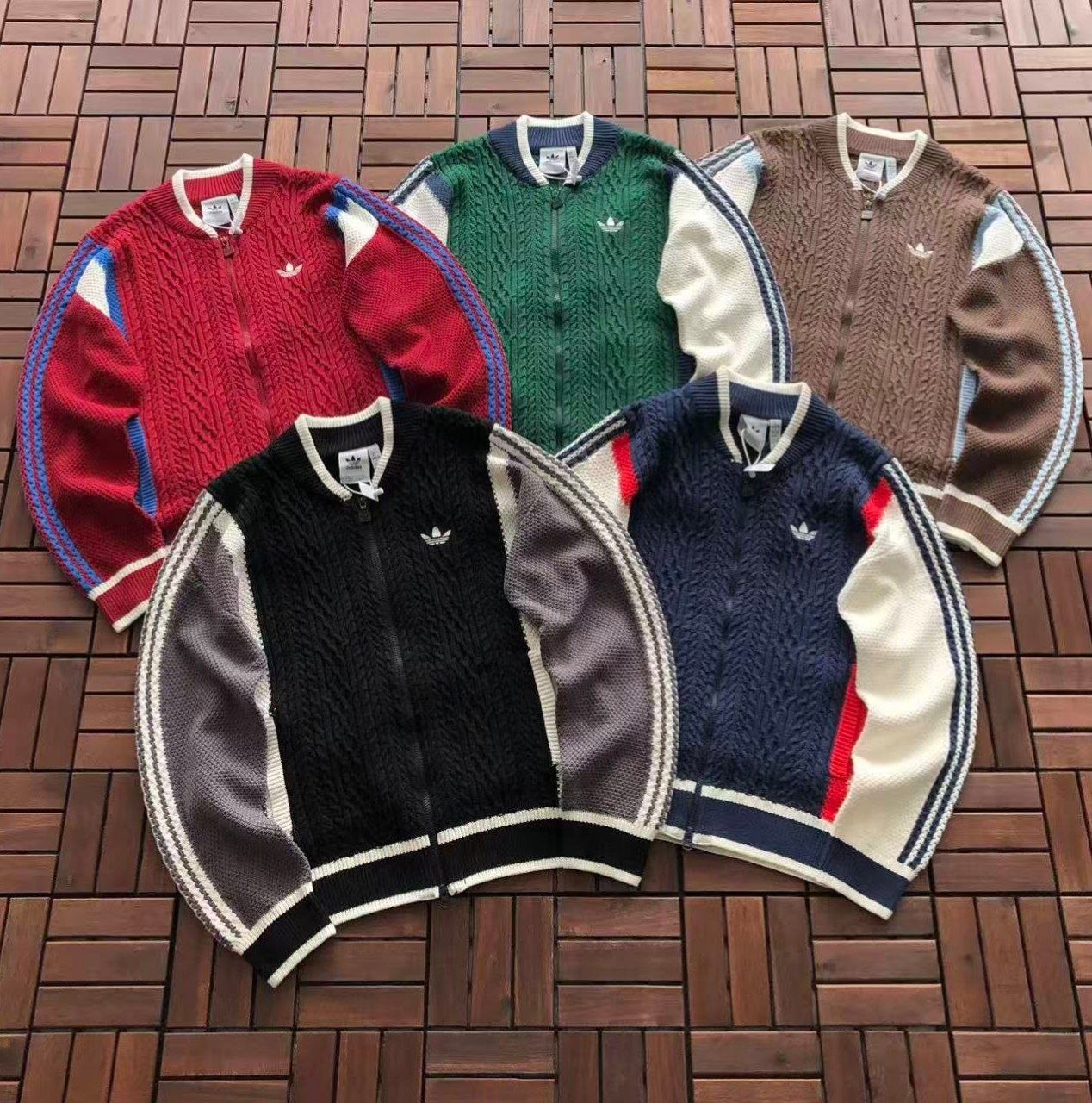Gilets zippés en maille torsadée Adidas