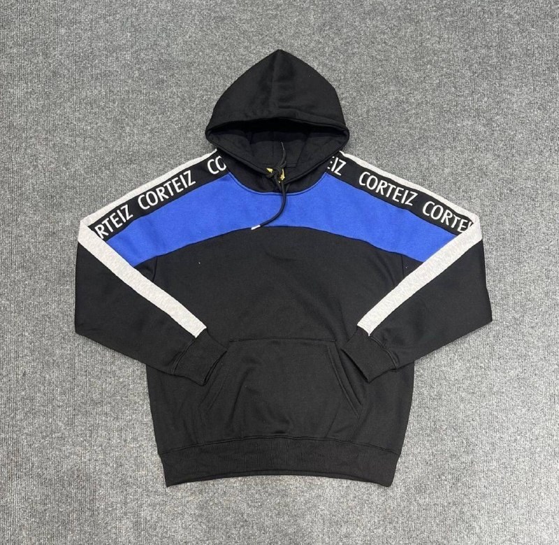 Sweat à capuche Corteiz noir et bleu à bandes logo