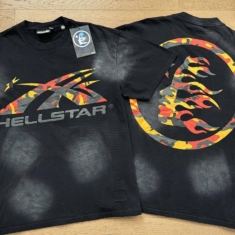 T-shirt Hellstar noir délavé imprimé flammes