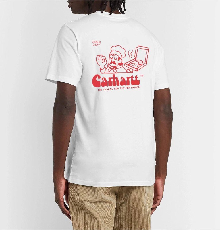 T-shirt Carhartt blanc motif pizza rouge au dos