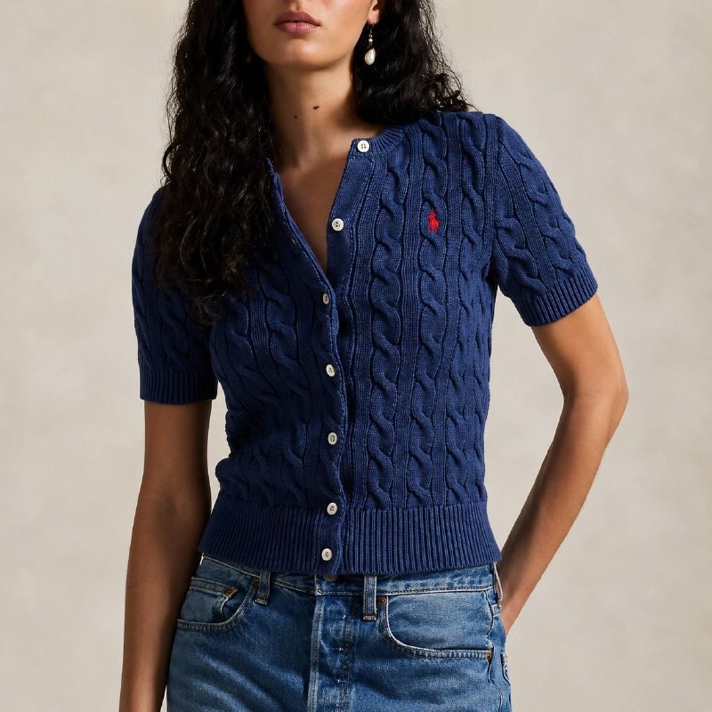 Gilet en maille torsadée Ralph Lauren bleu