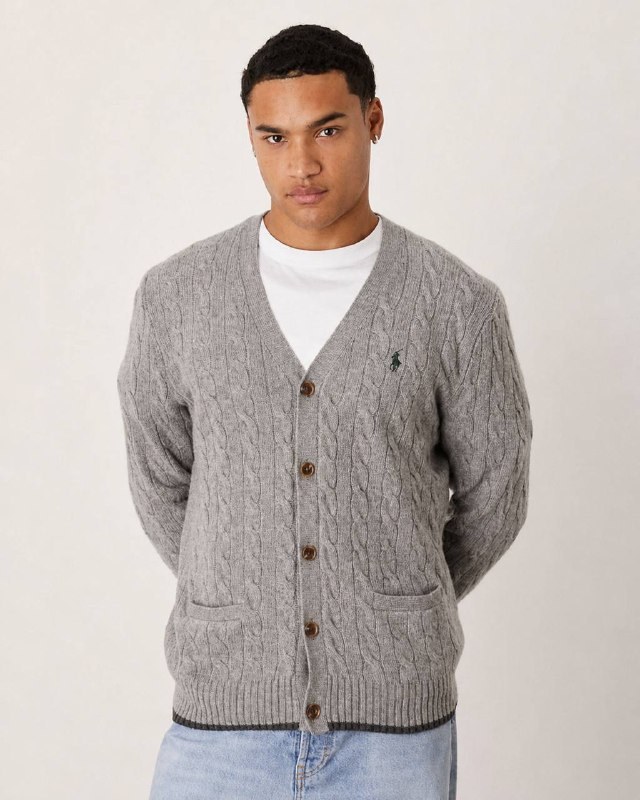 Gilet boutonné Ralph Lauren torsadé gris