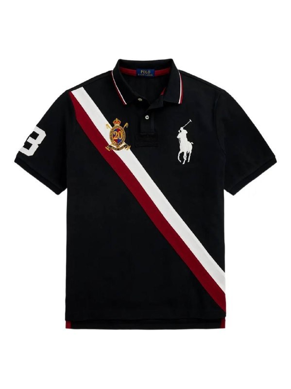 Polo Ralph Lauren noir à bande diagonale