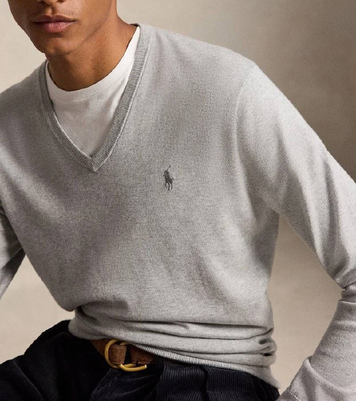 Pull col V en maille chinée Ralph Lauren