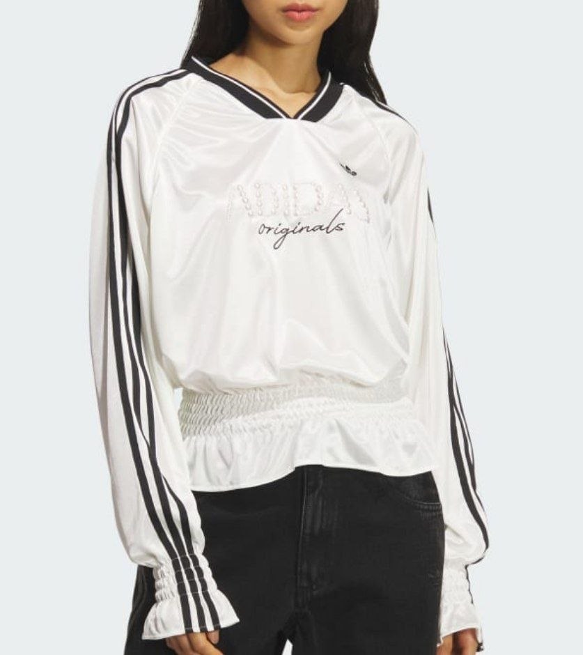 Top Adidas Originals blanc à col V et manches longues
