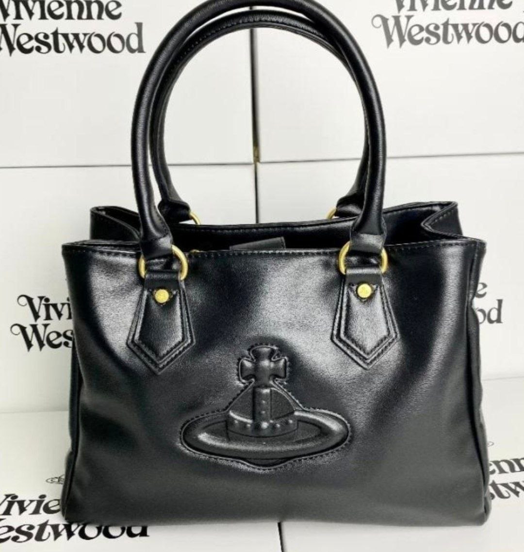 Sac à main Vivienne Westwood en cuir noir à logo Orb