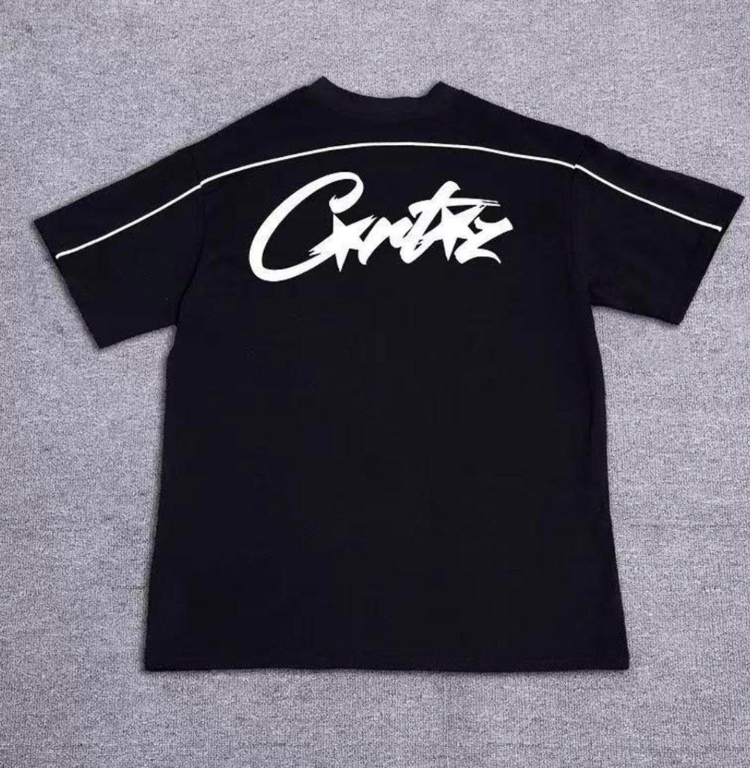 T-shirt Corteiz noir logo dos et passepoil