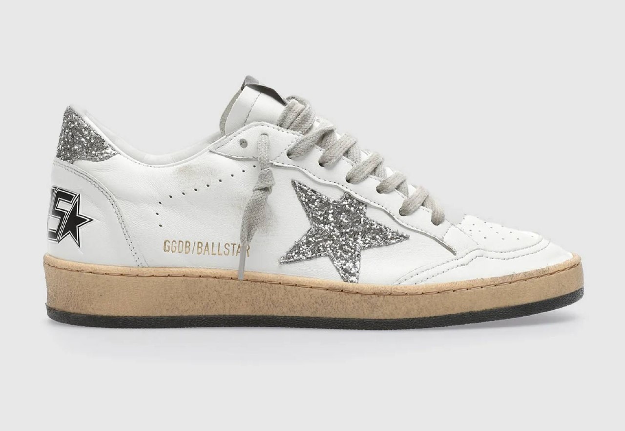 Baskets Golden Goose Ball Star cuir blanc et paillettes
