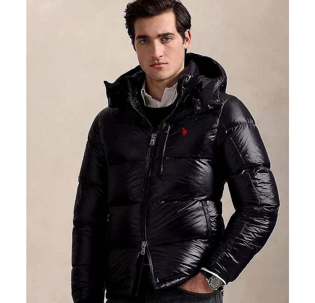 Doudoune à capuche noire brillante Polo Ralph Lauren