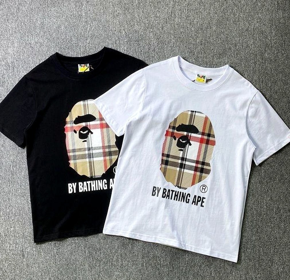 T-shirt Bape tête de singe motif tartan