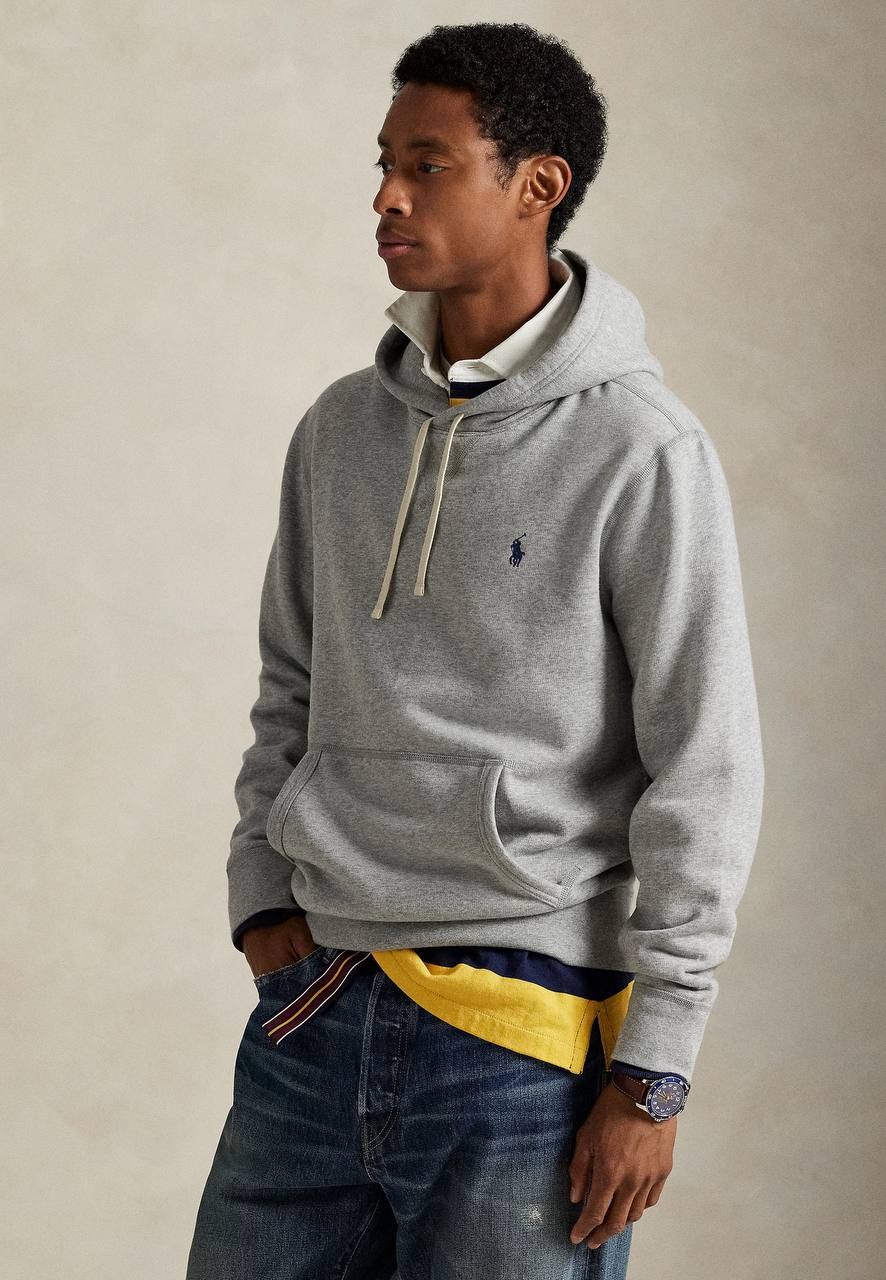 Sweat à capuche Ralph Lauren chiné gris à logo