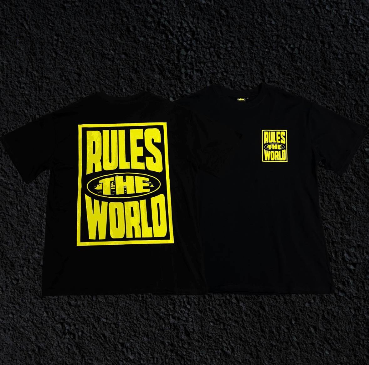 T-shirt Corteiz Rules The World noir imprimé jaune