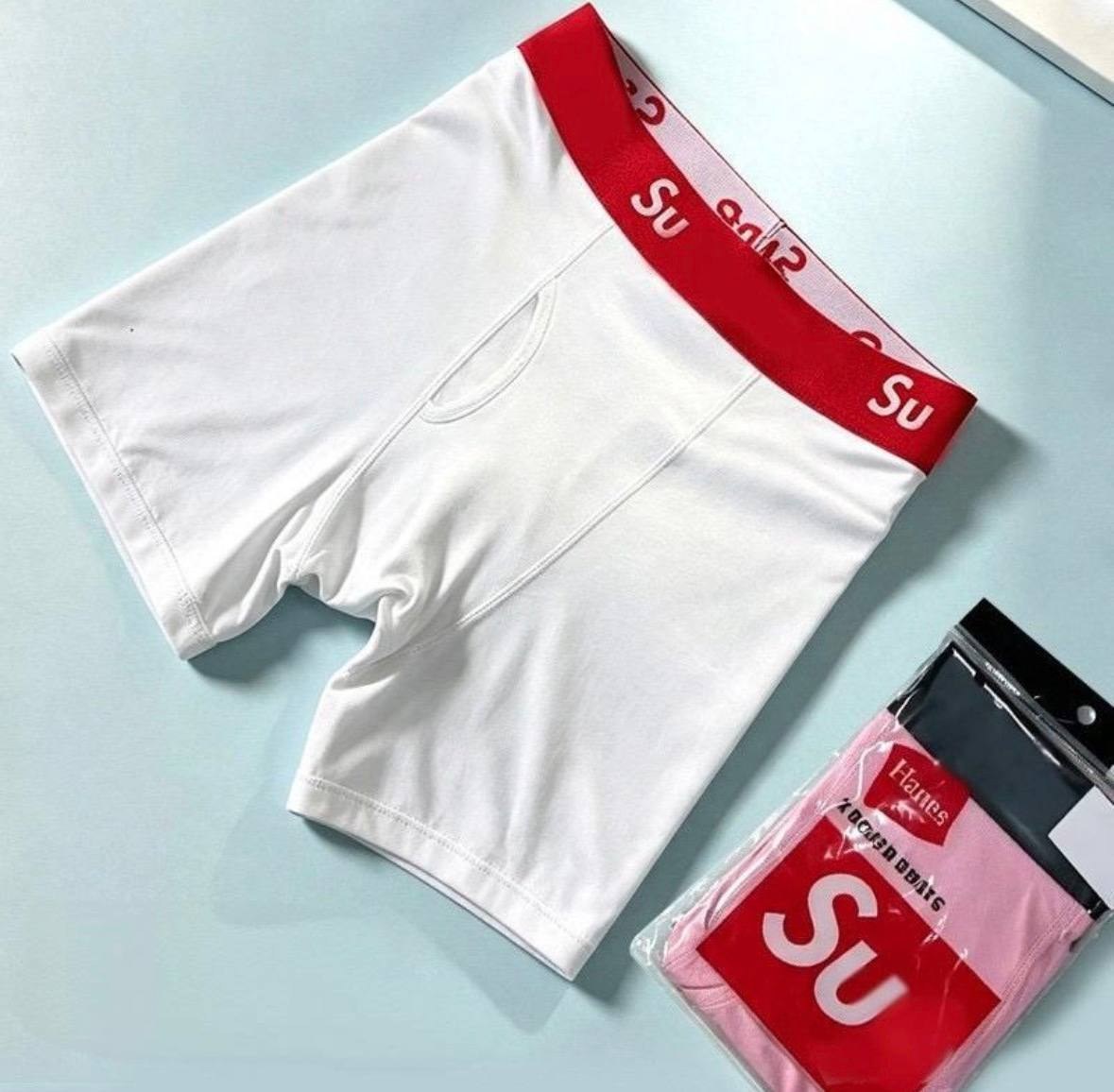 Boxer Supreme Hanes blanc bande élastique rouge