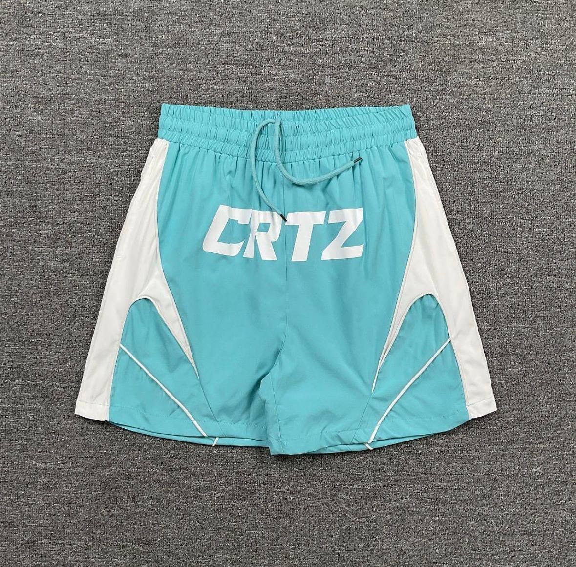 Short de bain Corteiz CRTZ turquoise et blanc