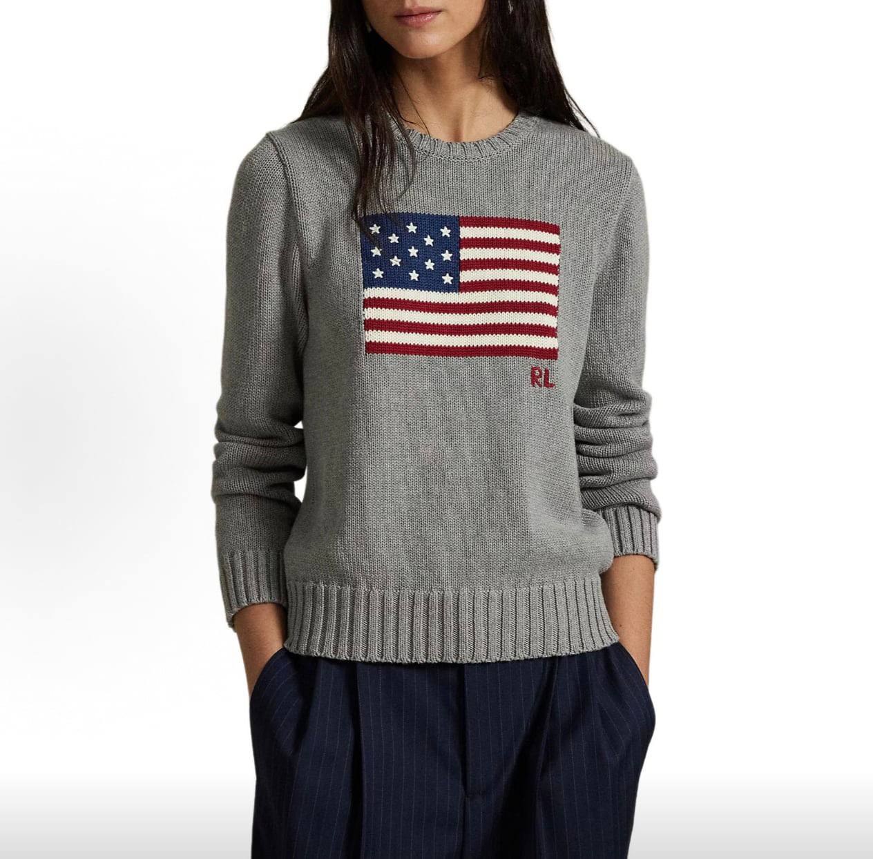 Pull Ralph Lauren gris motif drapeau américain