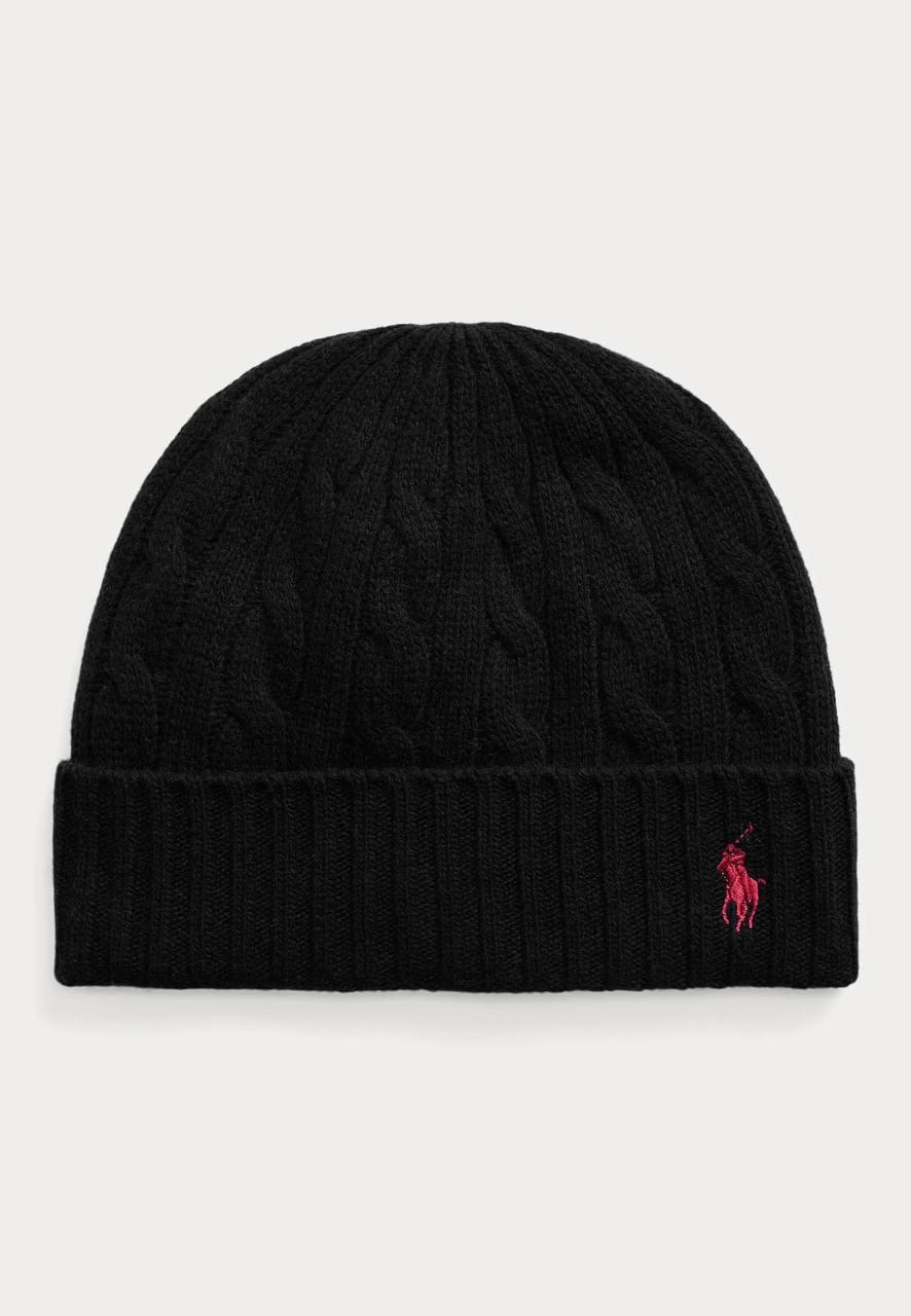 Bonnet en maille torsadée noir Ralph Lauren