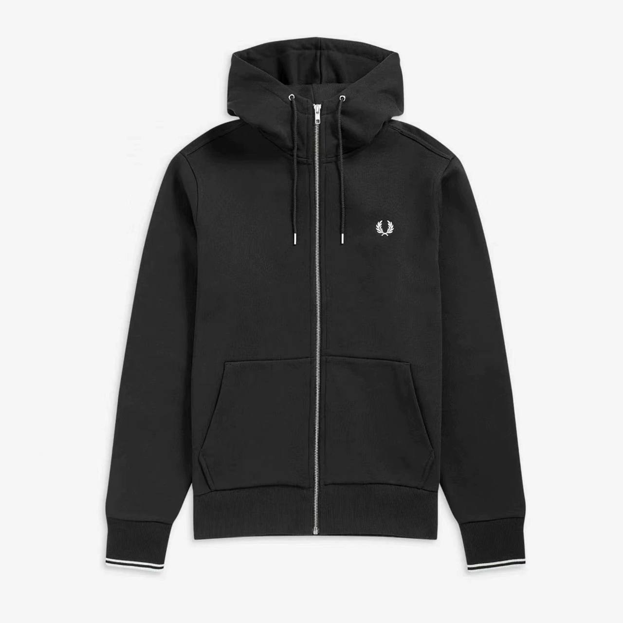 Sweat zippé à capuche Fred Perry noir brodé