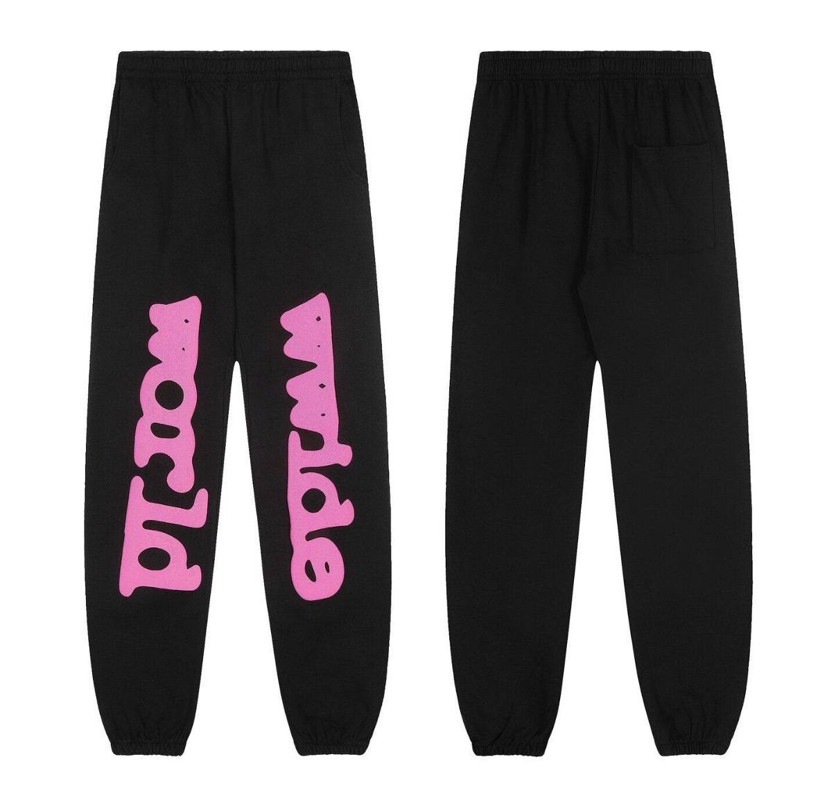 Pantalon de jogging Sp5der noir logo Worldwide rose