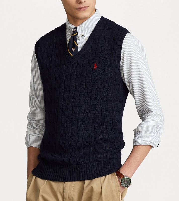 Pull sans manches Ralph Lauren torsadé bleu