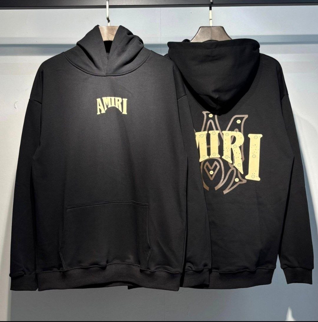 Sweat à capuche noir Amiri imprimé beige
