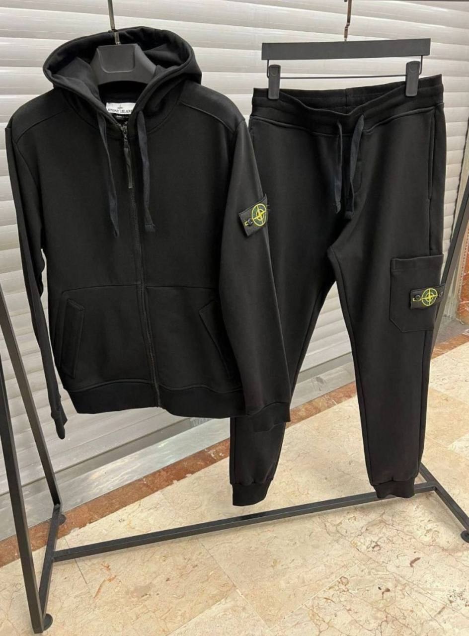 Survêtement Stone Island noir zippé à badge