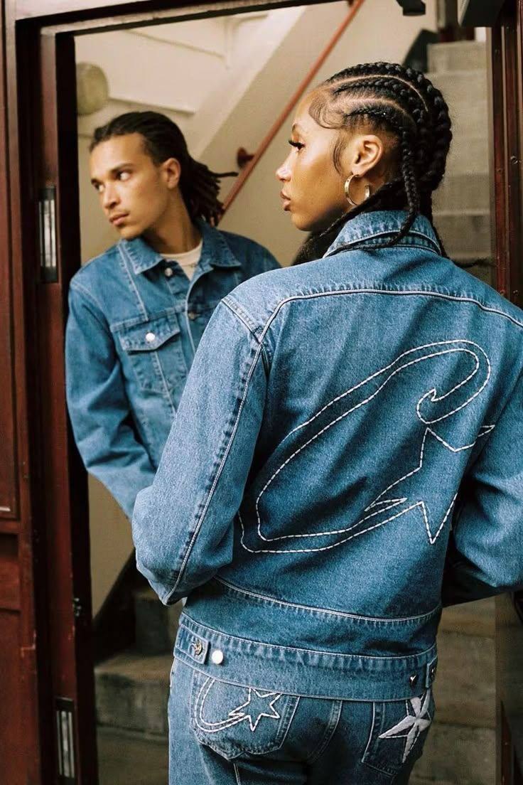 Veste en jean Corteiz broderie étoile au dos